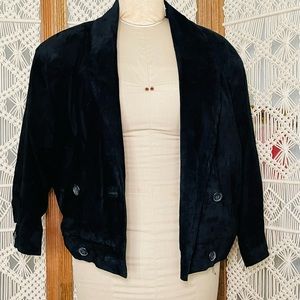 Vintage 1980’s black suede, double breasted, boxy, crop jacket